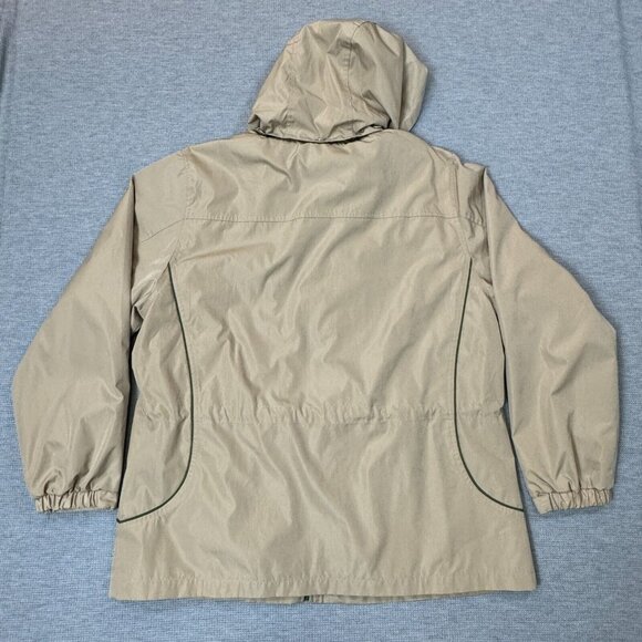 Blair Womens Hooded Jacket Khaki Removeable Plaid Liner Snap Zip Pockets Size L - Picture 8 of 16